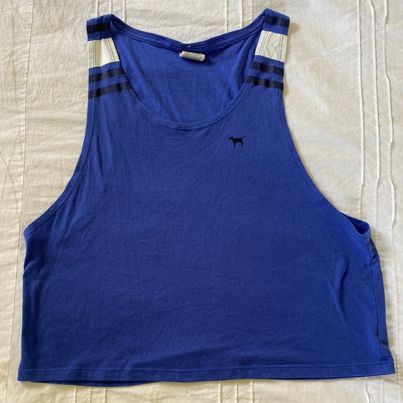Victoria Secret Pink: Purple Blue Loose Fit, Dog Logo Wide Armholes Tank Top SzS - Picture 9 of 9